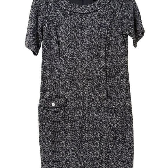 WHBM · 10 · Tweed Sheath Dress · Round Neck Lined · Black White Short Sleeve - Picture 2 of 9